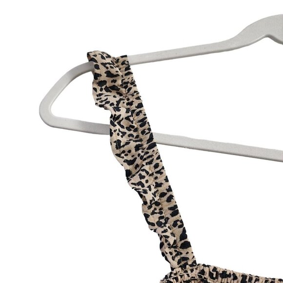 Abercrombie & Fitch Midi Dress Small Smocked‎ Leopard Print Ruffled Slit Boho - Picture 4 of 11